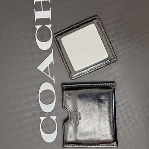 Coach Vintage Black Leather Patent Dbl Sided Mirror Pouch/Case Compact Accessory